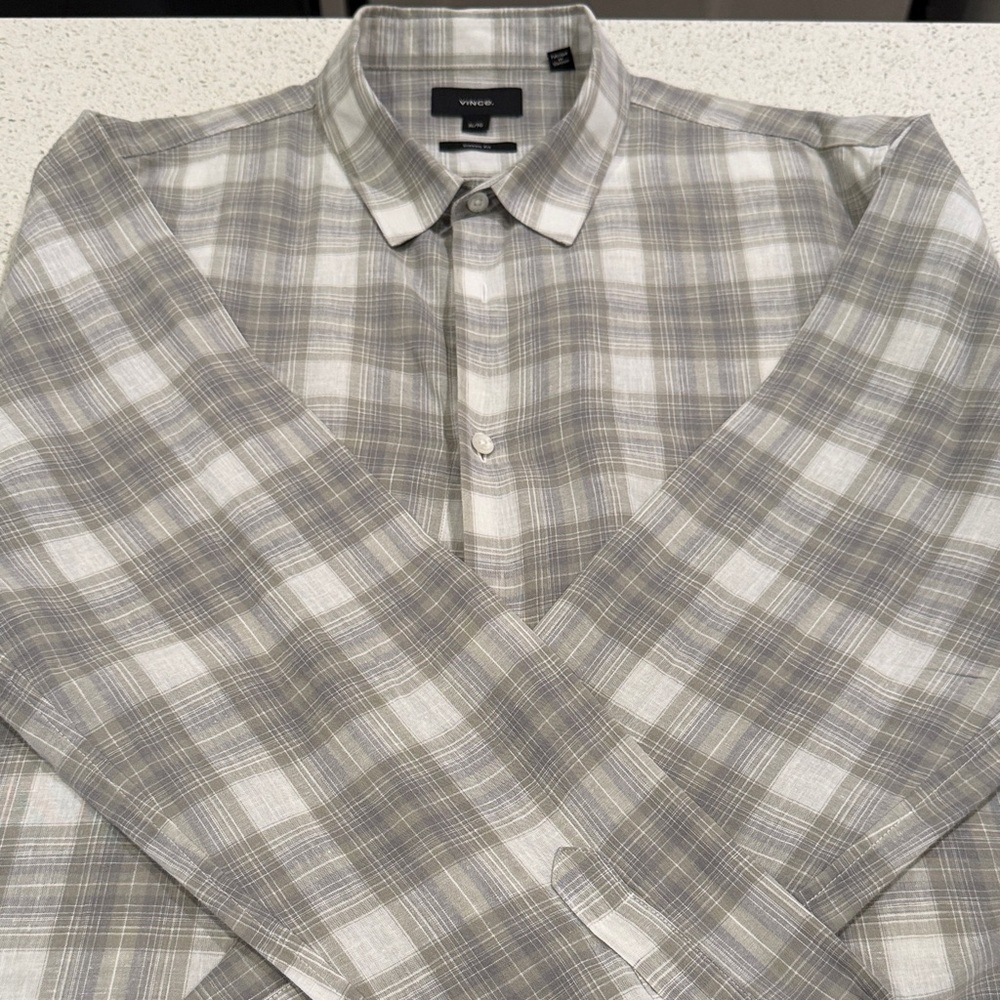 Vince Men's Casual Gray Plaid Shirt